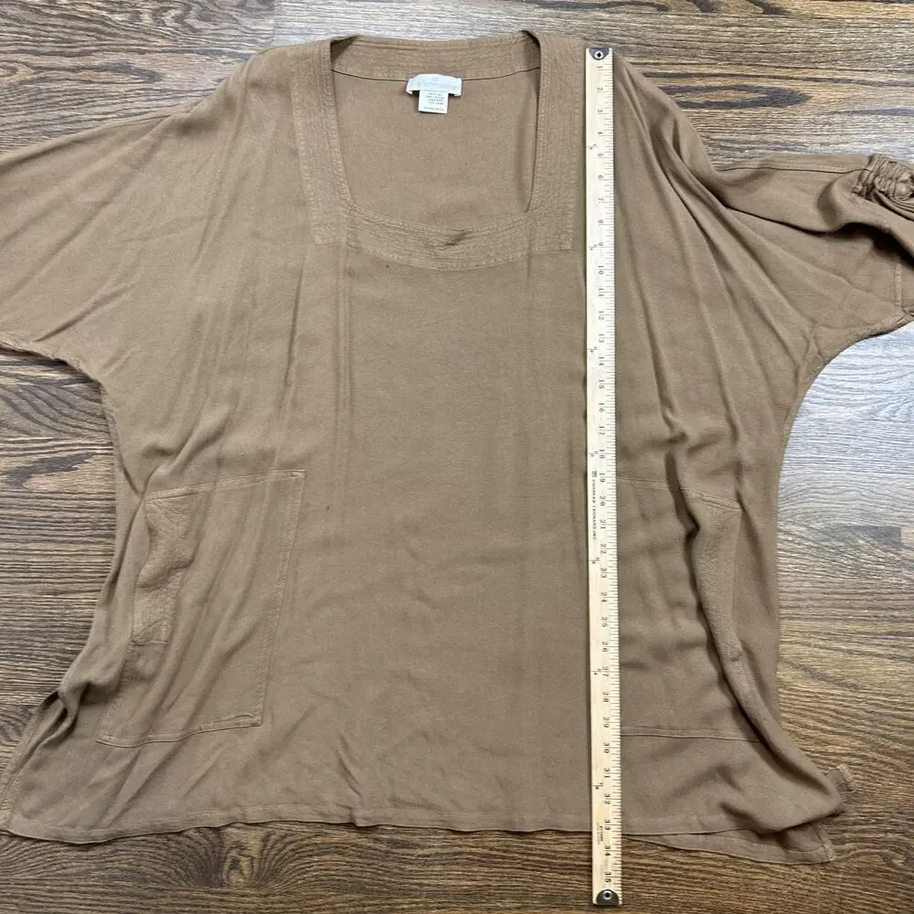 Vintage Soft Surroundings Tunic Top Womens One Size Brown Dolman 3/4 Sleeve - Picture 7 of 9